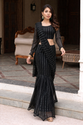 Black fish cut saree with blouse set
