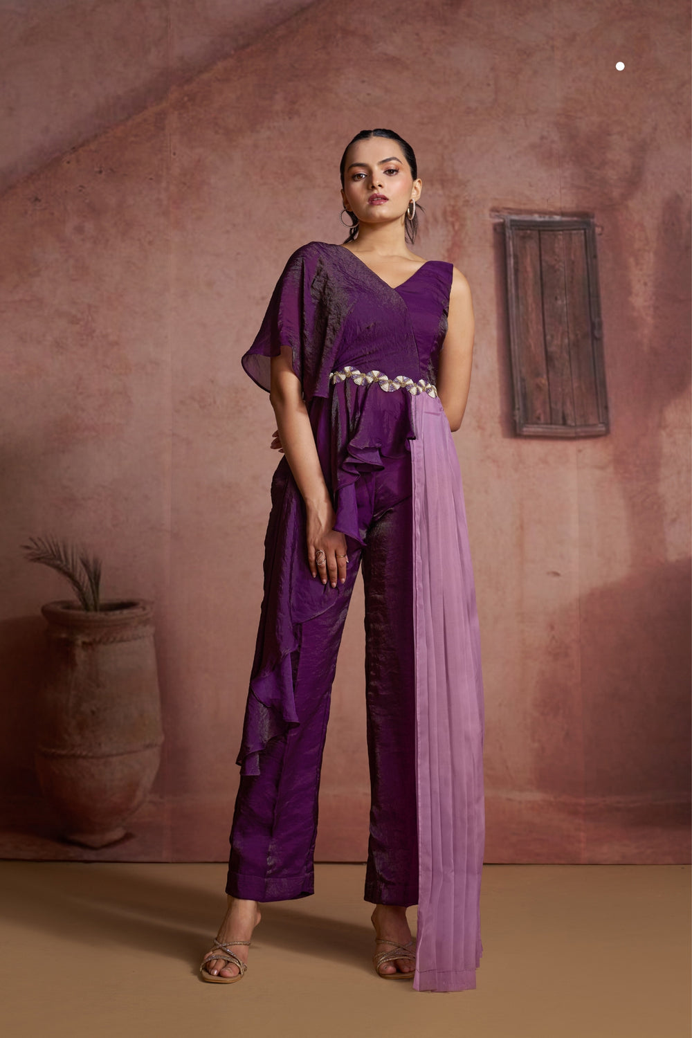 Purple indo western up down kurti with pents