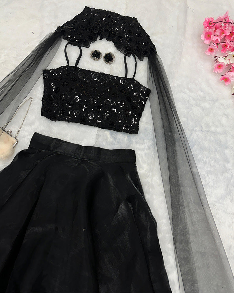 Black skirt with top and cape dupatta set