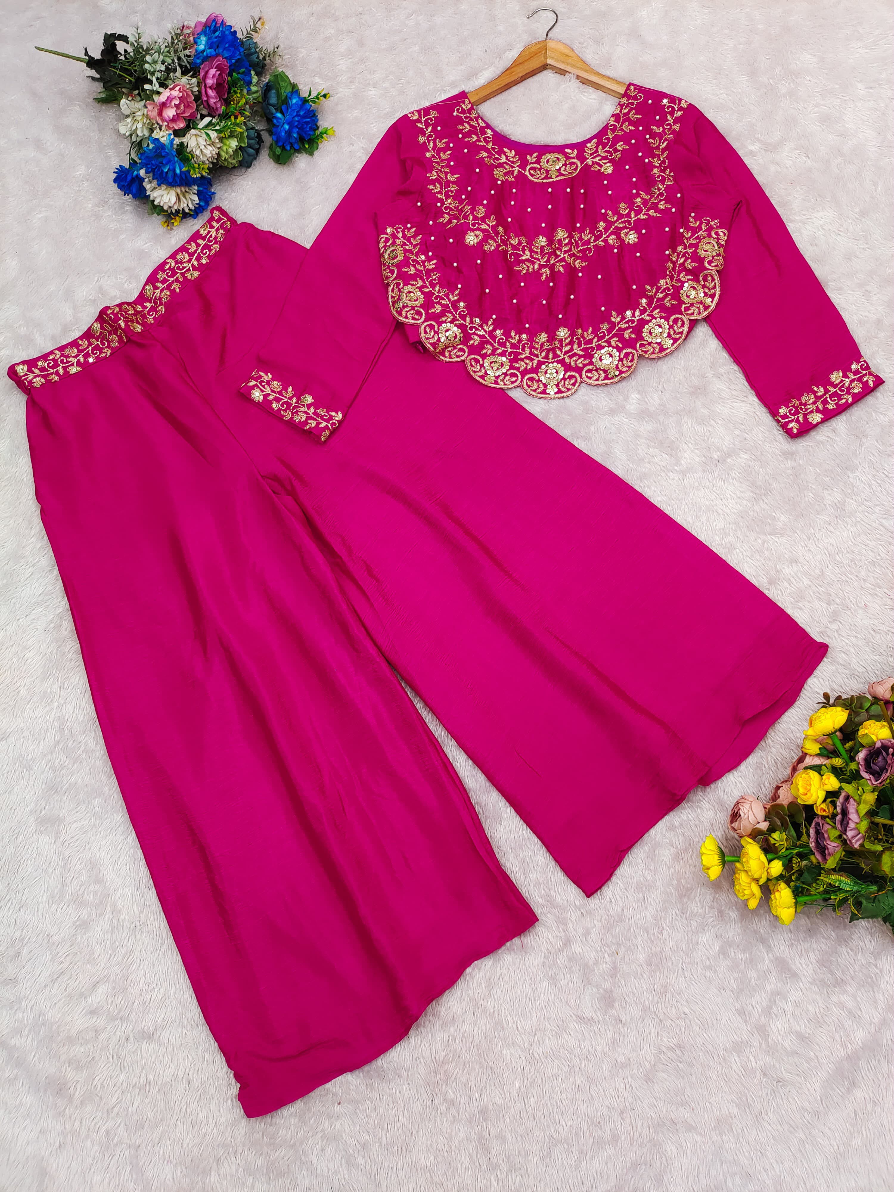 Pink crop top with palazzo