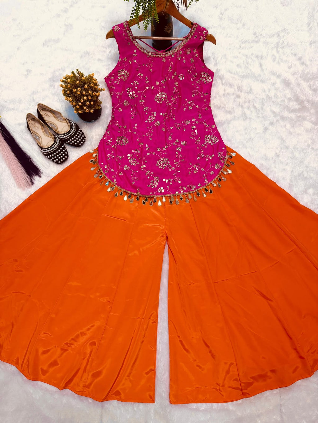 Pink indo western backless kurti with palazzo