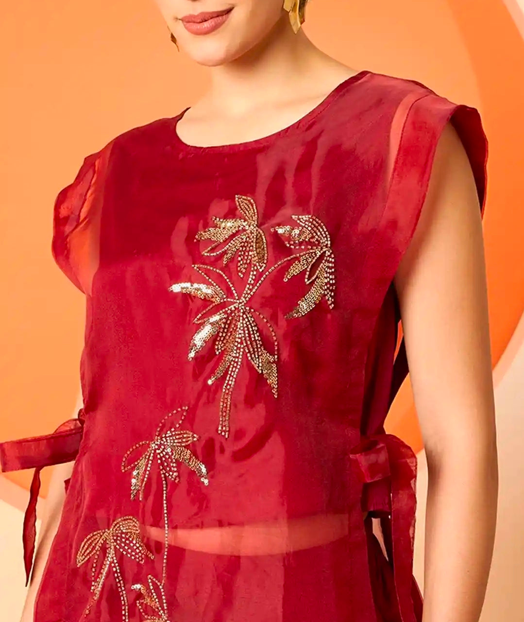 Red kurti with top and palazzo