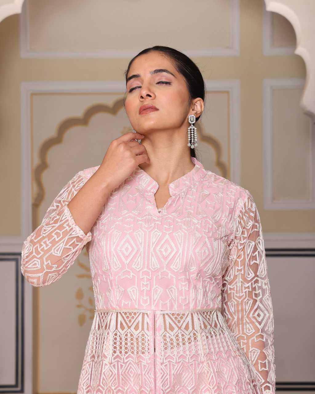 Pink front slit kurti with pent set
