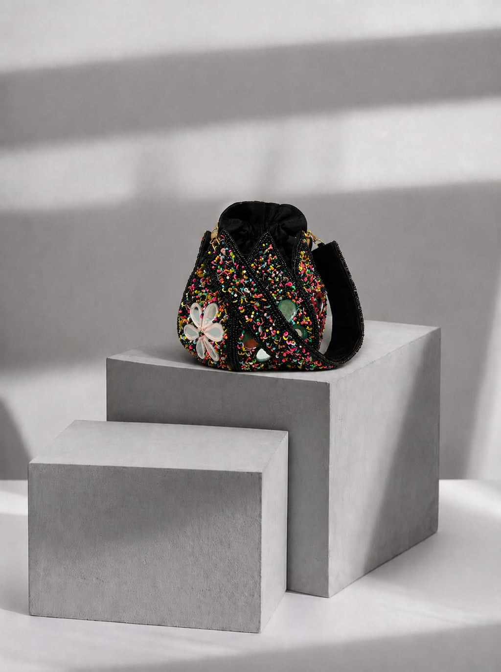 Black beaded indian potli bag