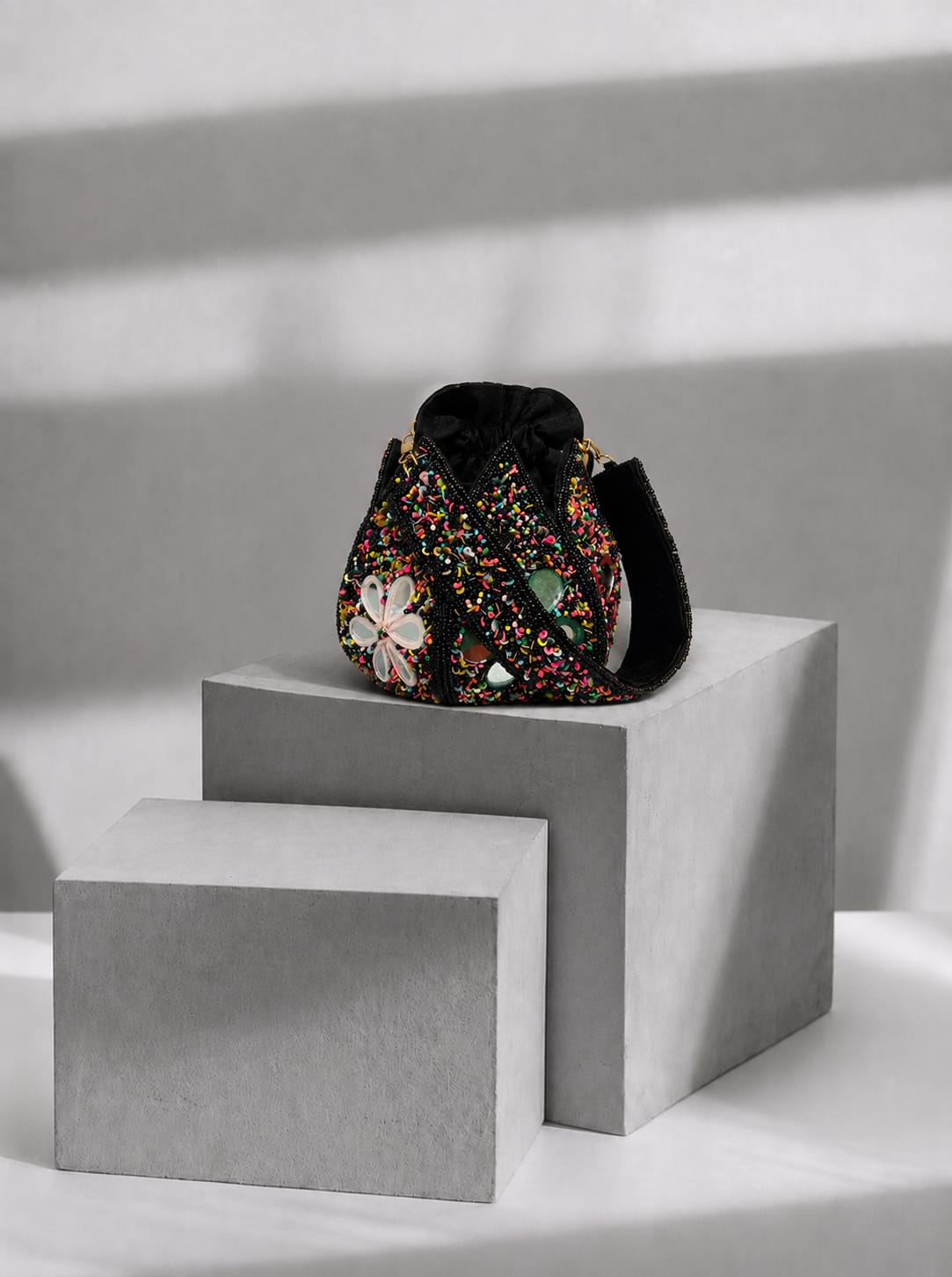 Black beaded indian potli bag