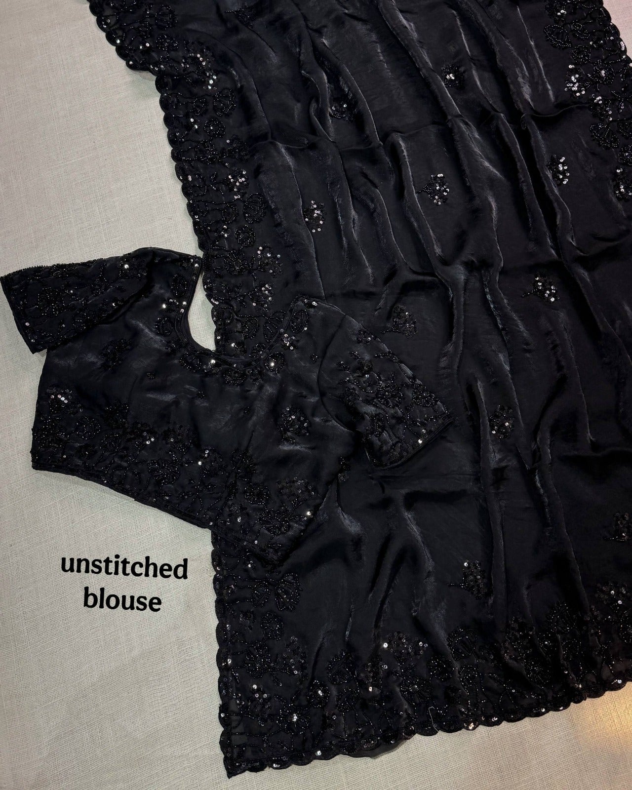 Black cutdana work saree