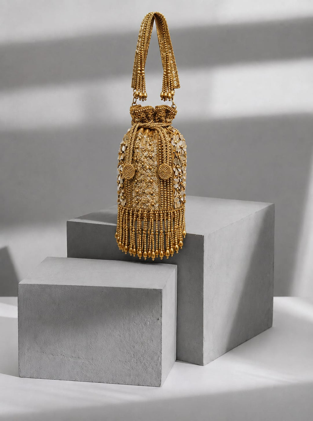 Golden dangling latkan potli bag