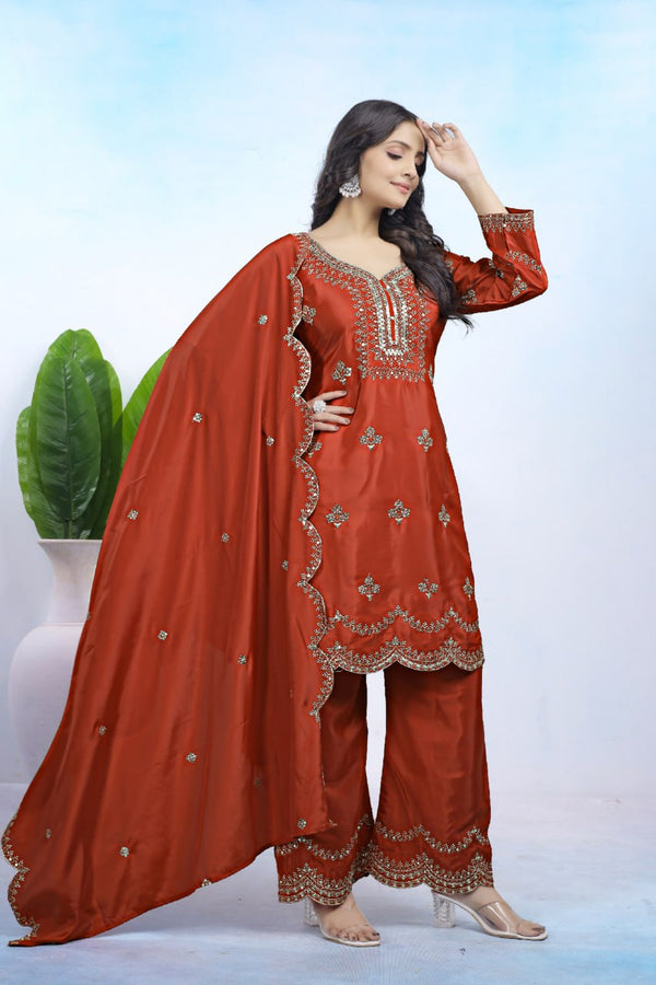 Orange kurti and bottom with dupatta set