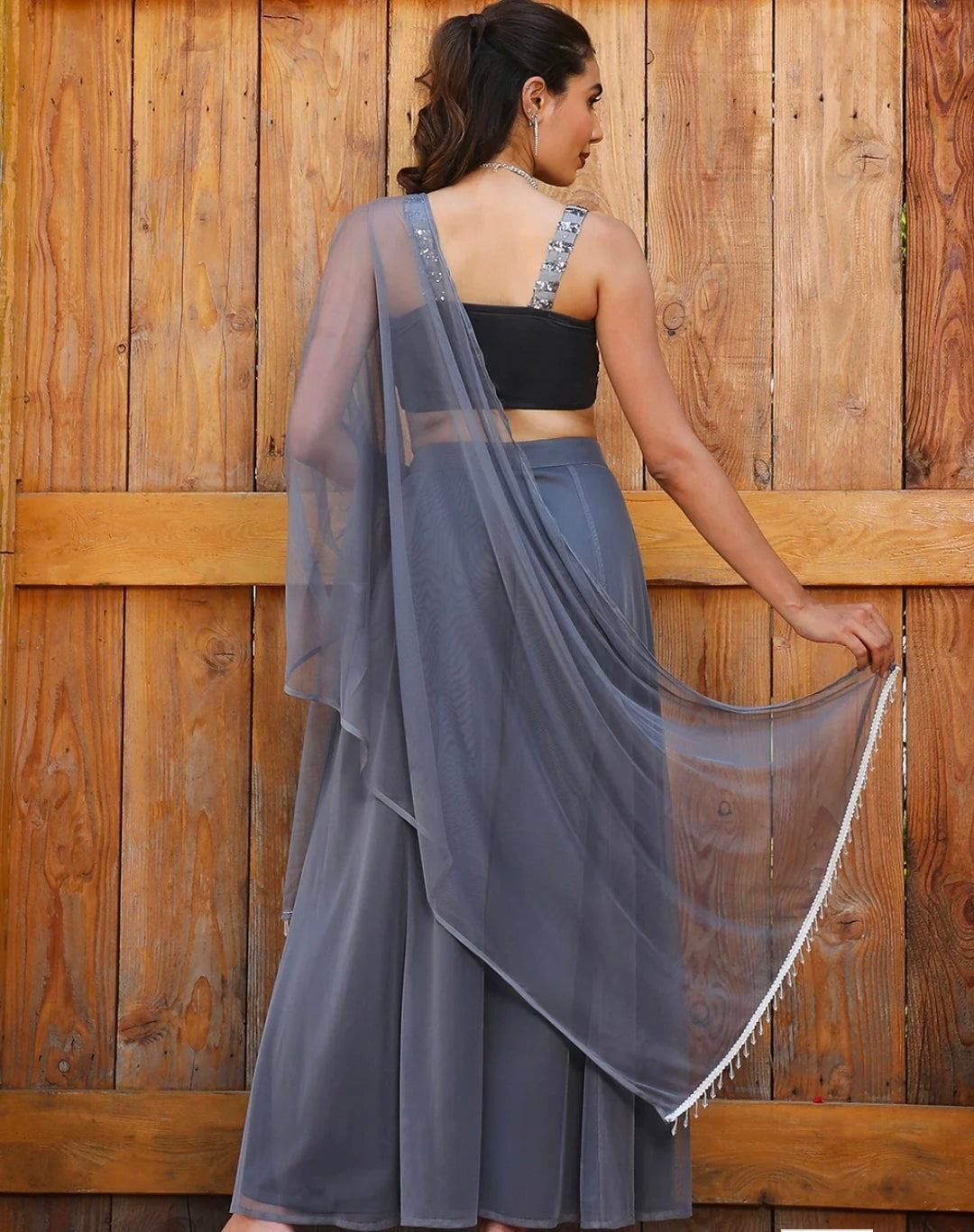 Grey corset top with palazzo and dupatta set
