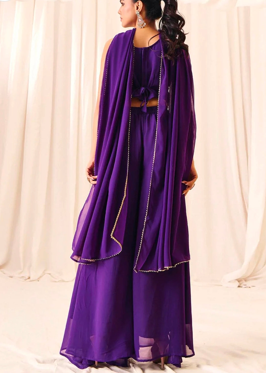 Purple crop top with palazzo and dupatta set