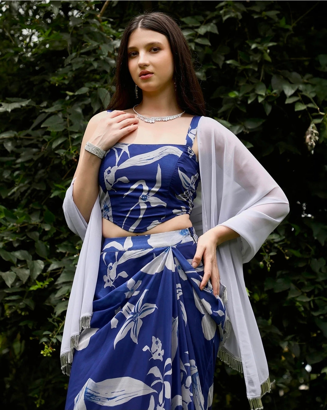 Blue corset with dhoti skirt and dupatta 3pc set