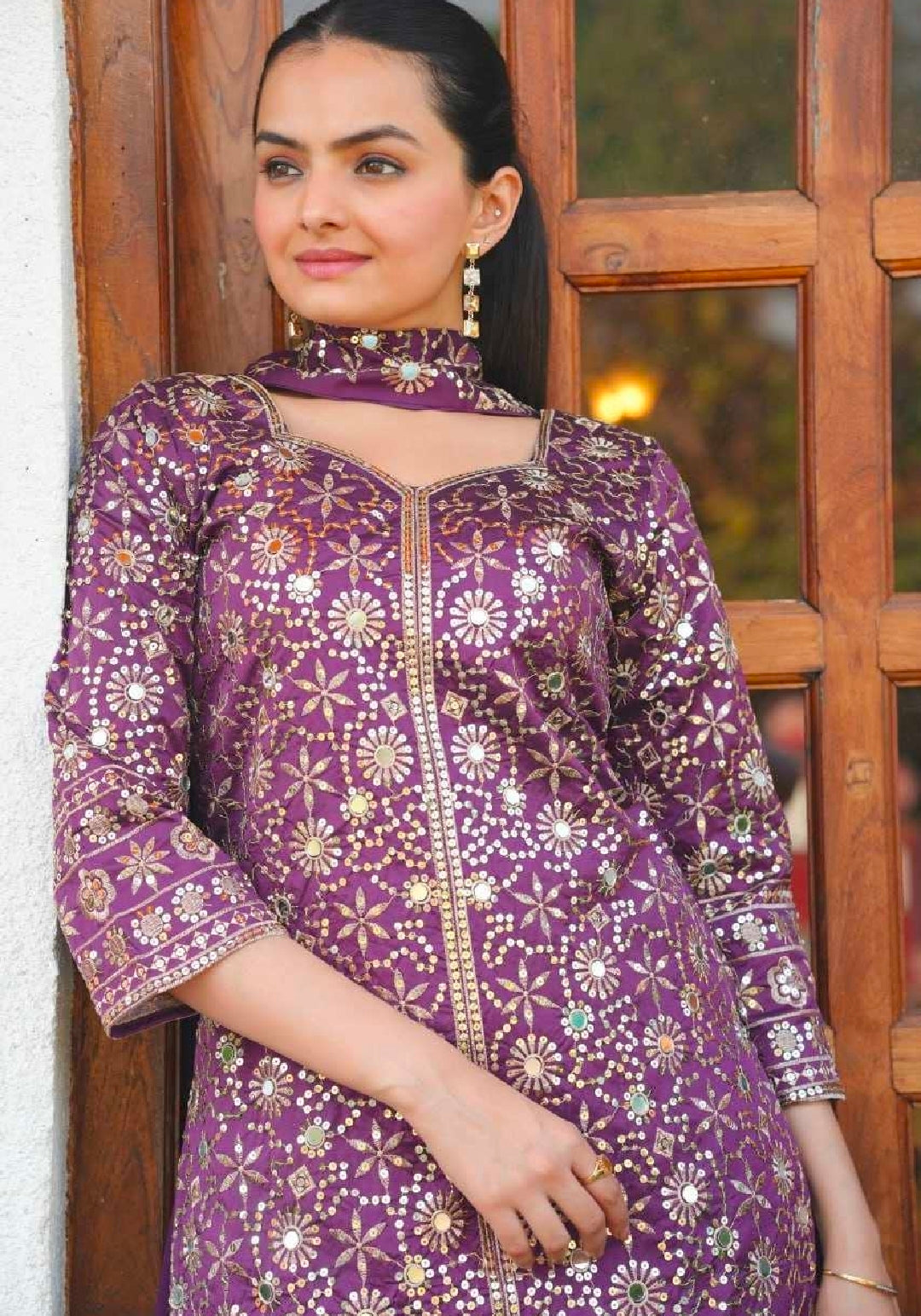 Purple kurti with salwar and dupatta set