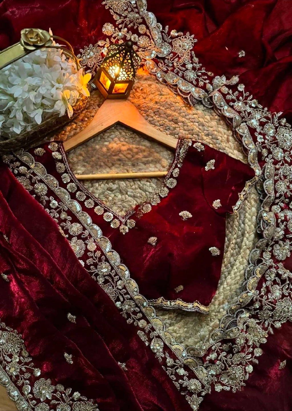 Maroon chiffon saree with blouse