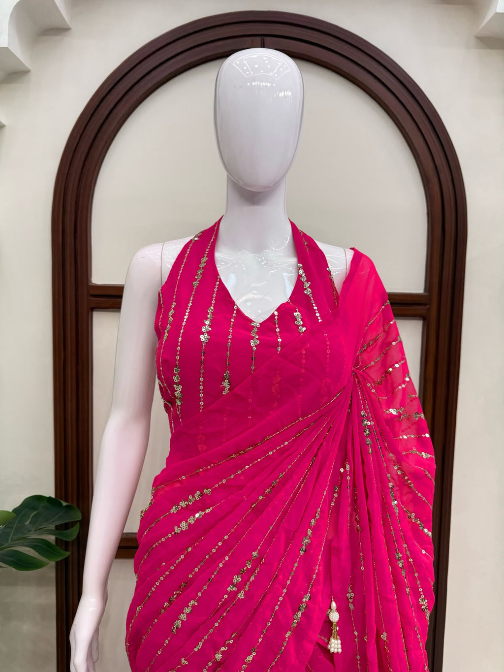 Pink fish cut lehenga saree with blouse set