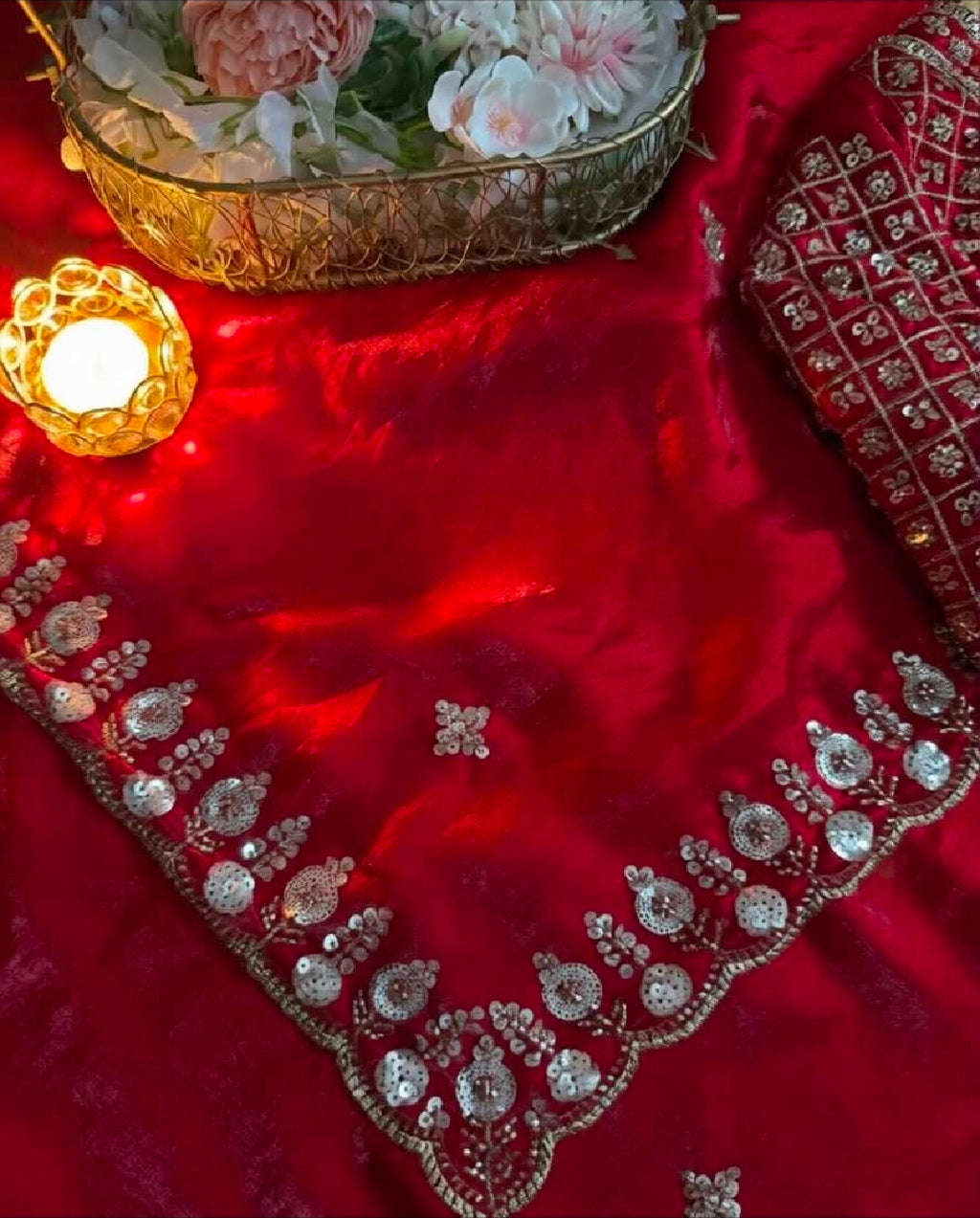 Red saree with blouse