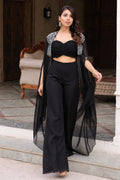 Black pleated top with sharara and cape set