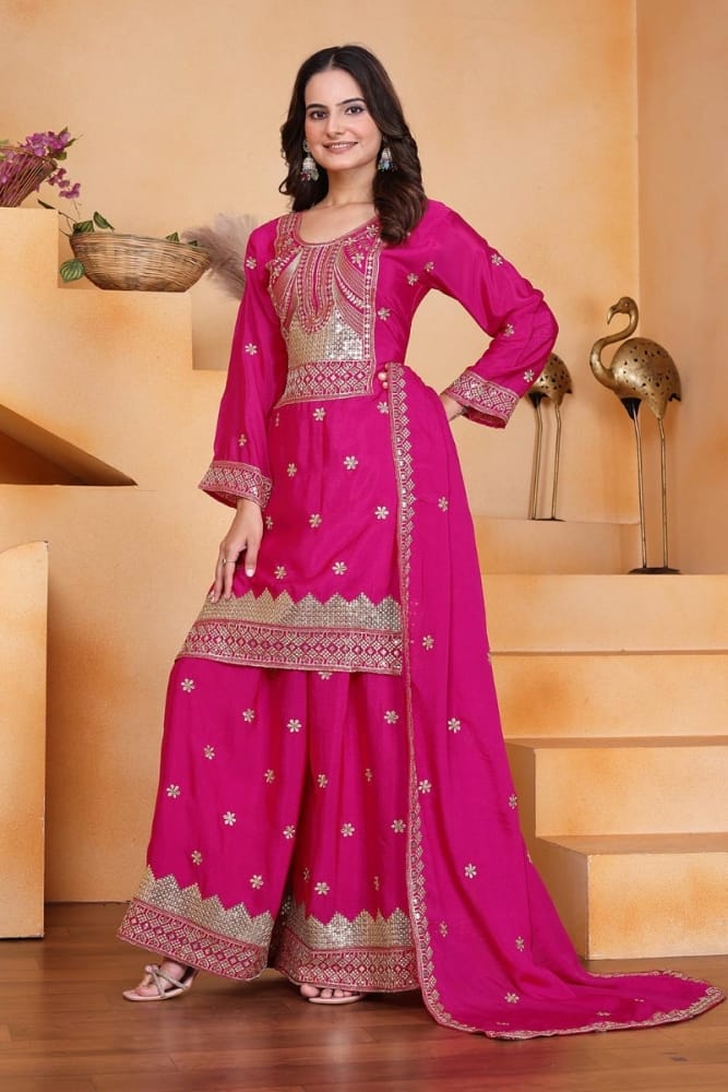 Pink kurti and sharara with dupatta set