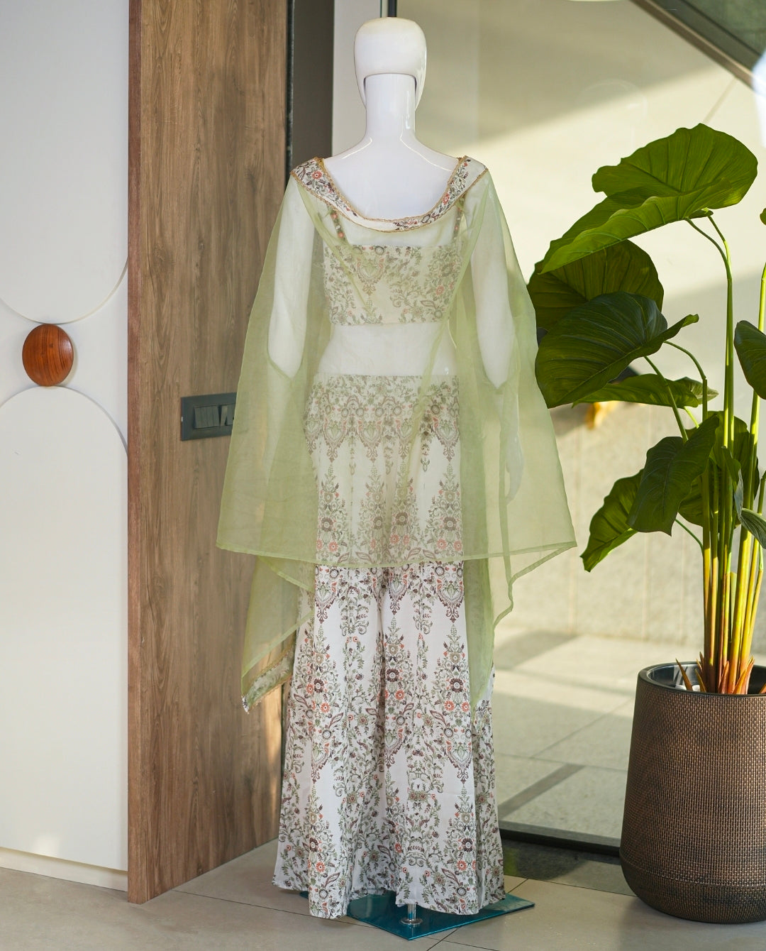 Pink indo western cape with palazzo and top