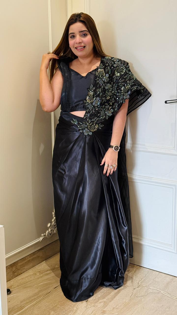 Black ready to wear saree with blouse