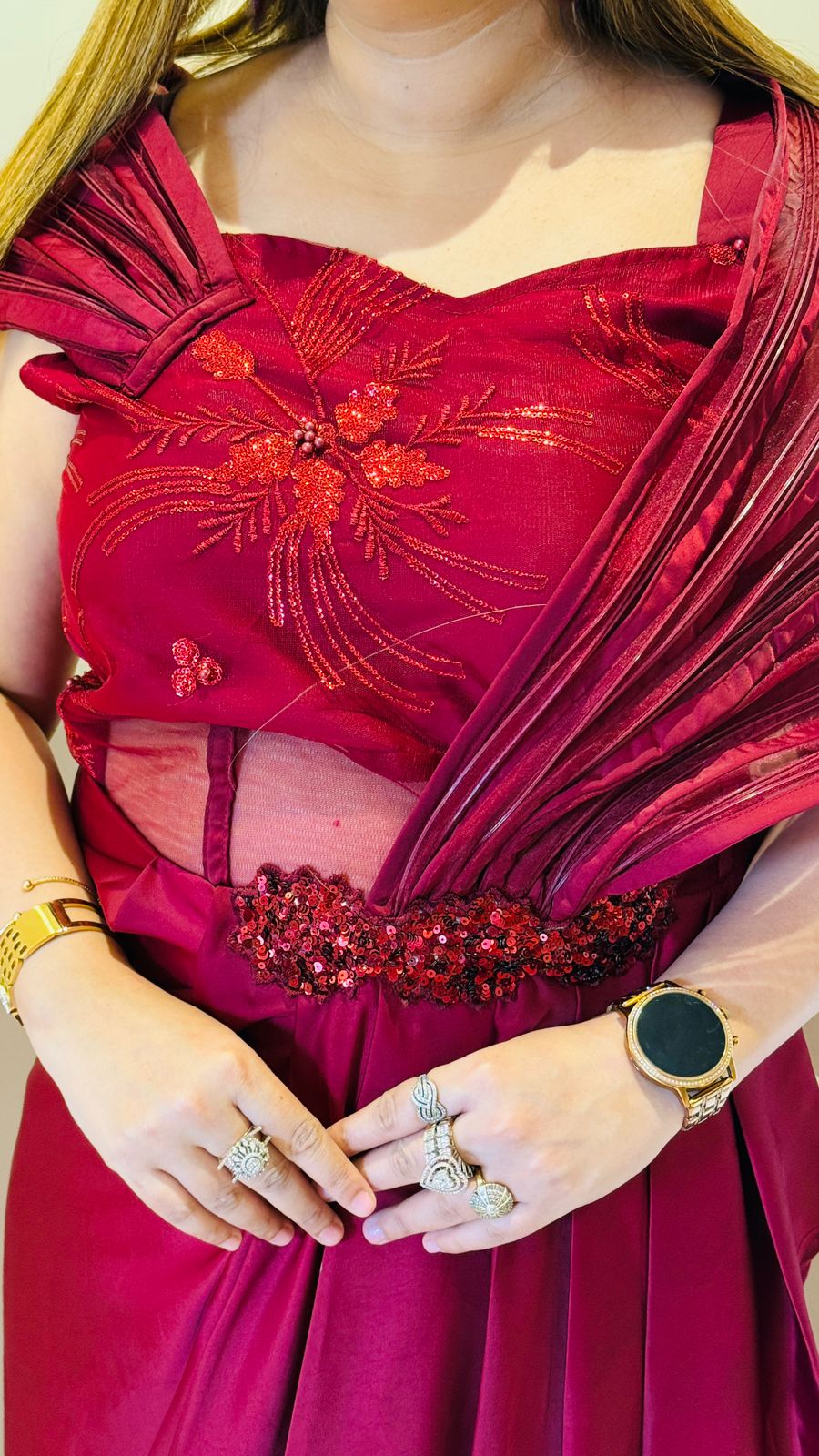 Pink saree ready to wear gown