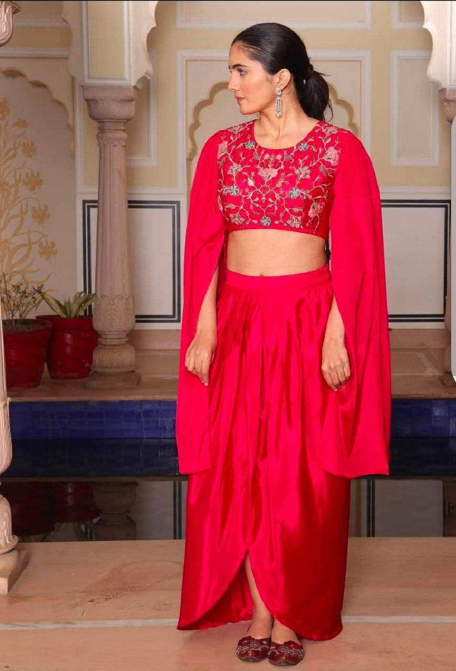 Pink dhoti skirt with long sleeved top