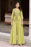 Green top with jacket and palazzo 3pc set