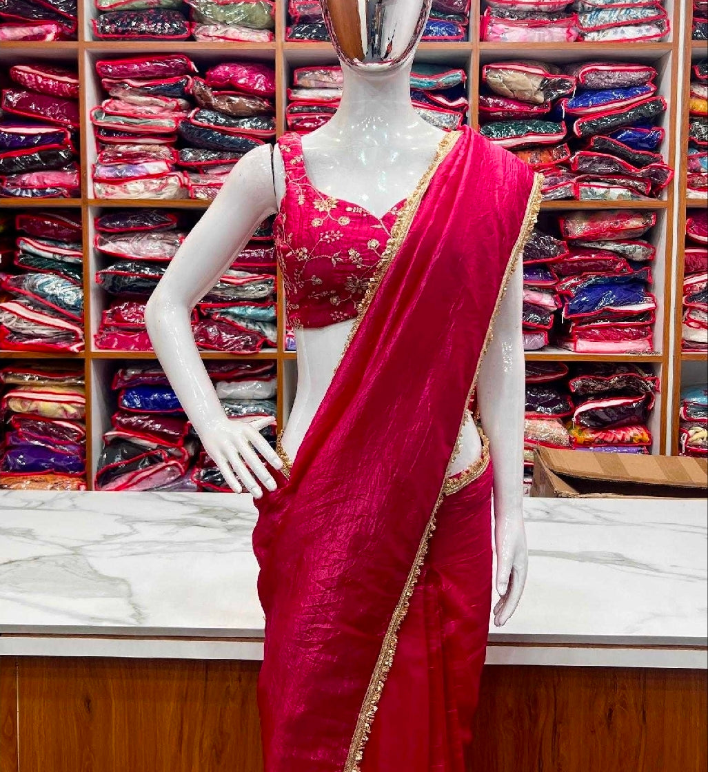 Purple silk lacey saree with blouse