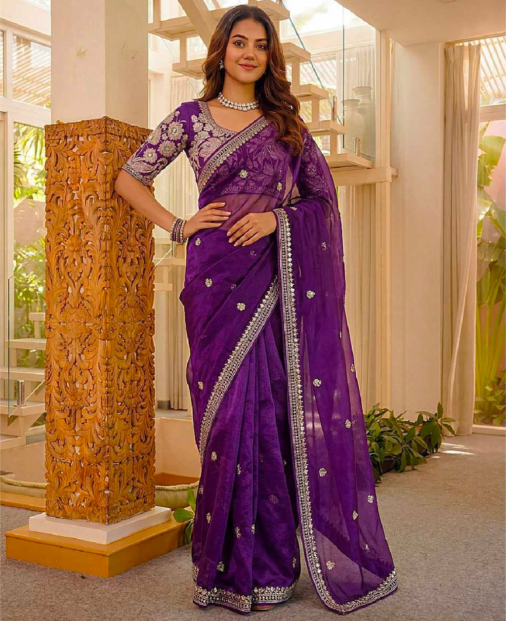 Blue silk saree with blouse