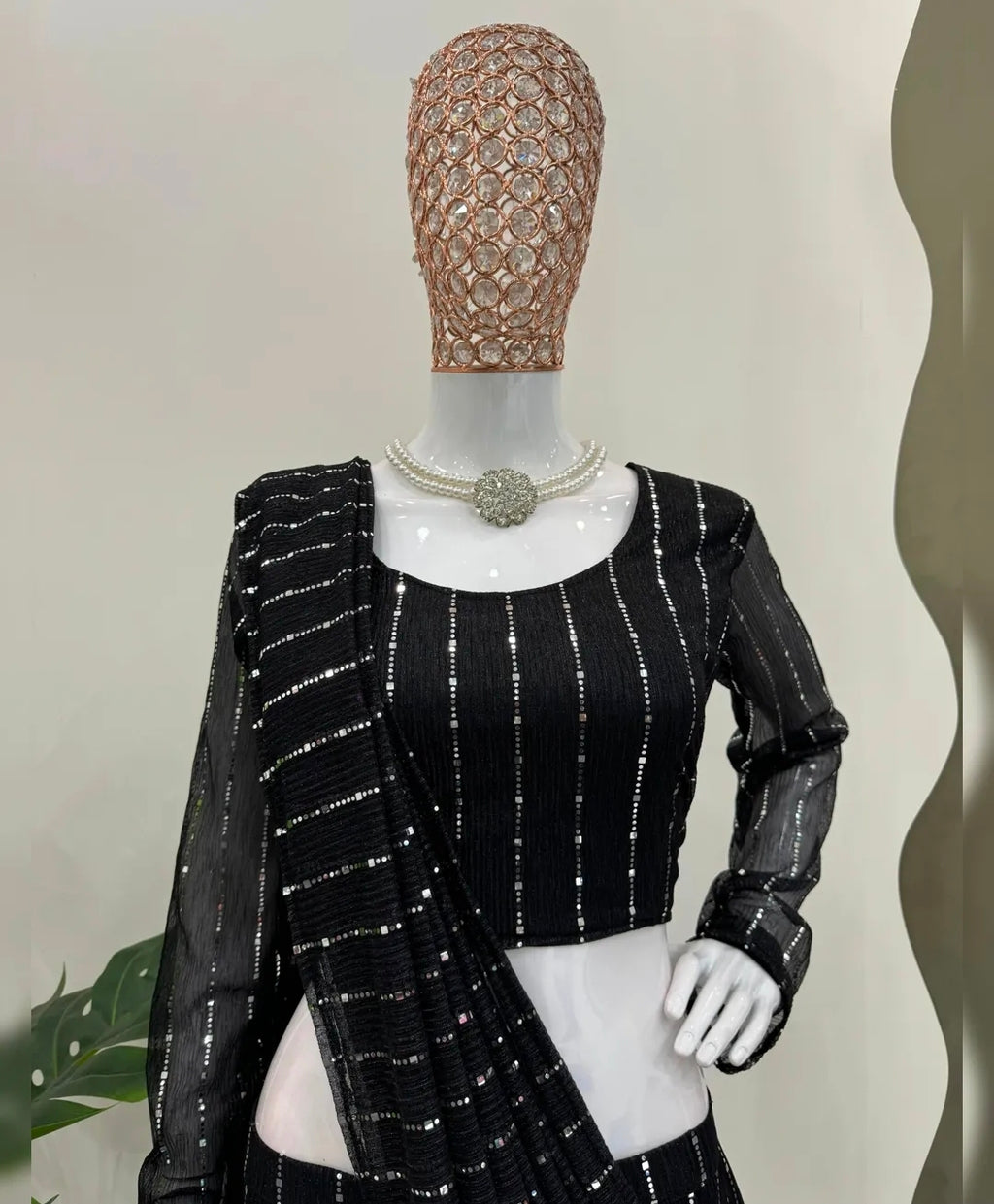 Black fish cut saree with blouse set