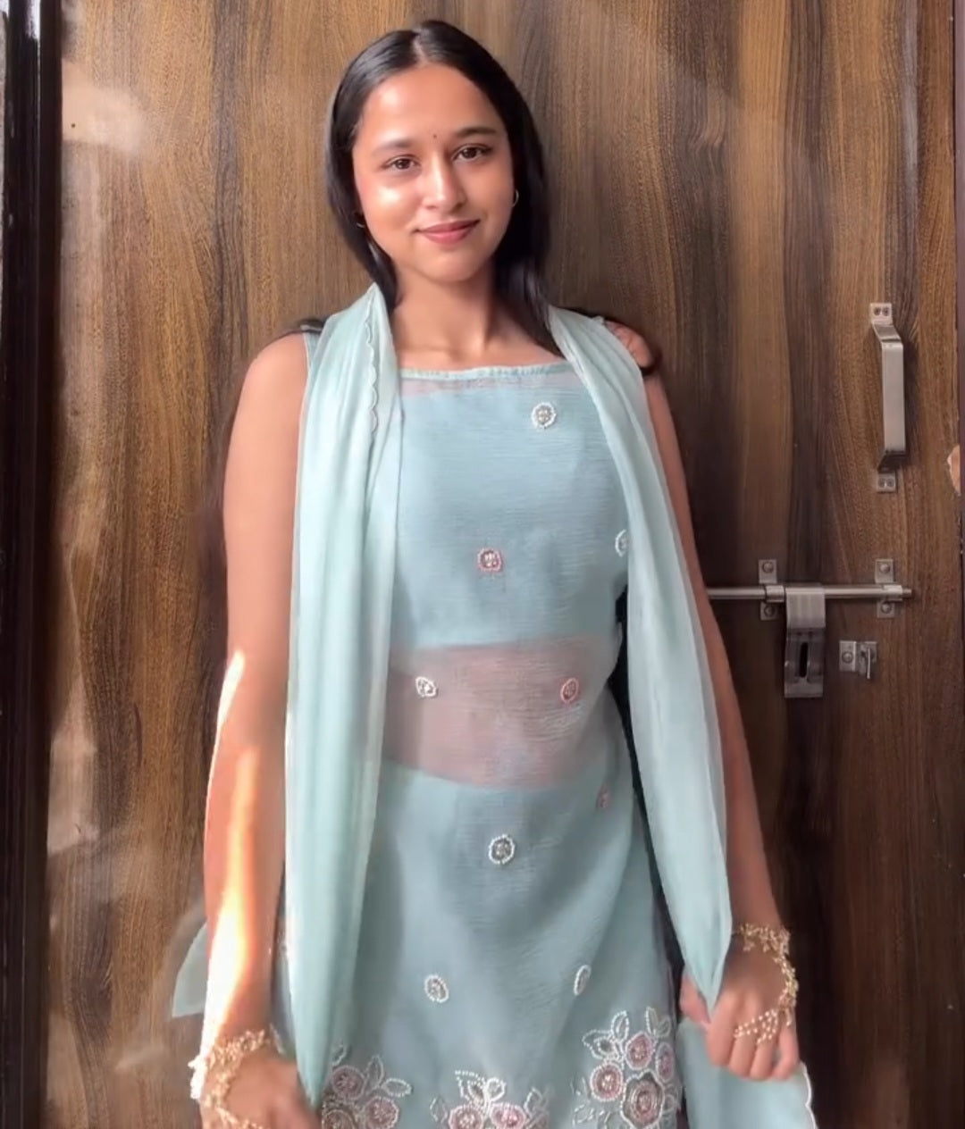 Blue handwork kurta with palazzo and dupatta set