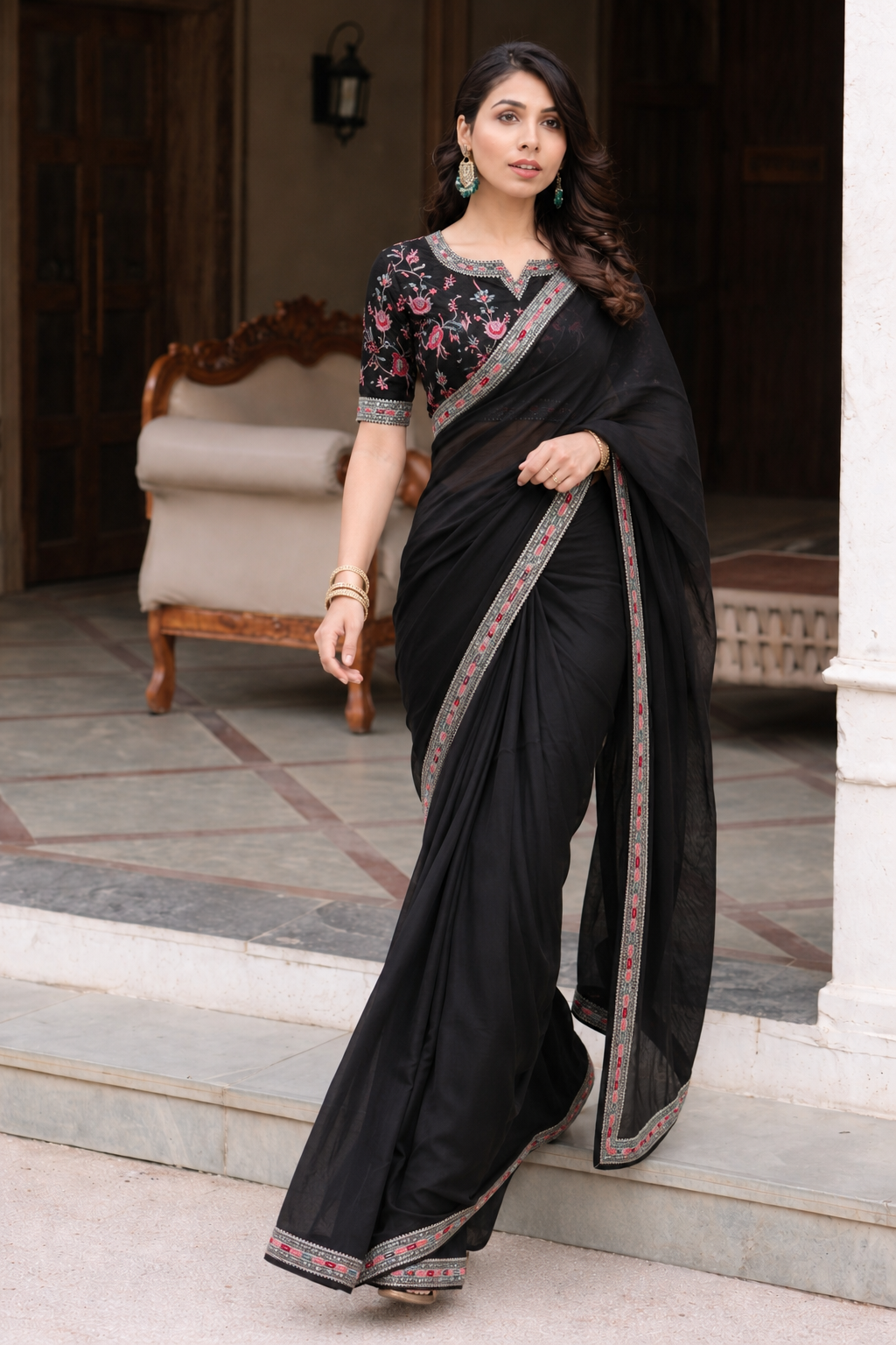 Black indian saree with blouse