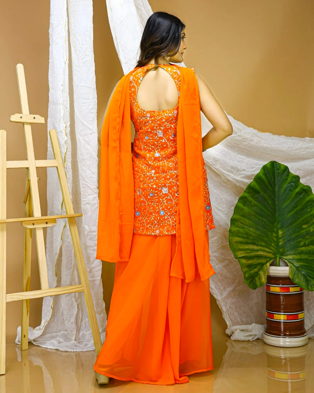 Orange kurti and bottom with dupatta set