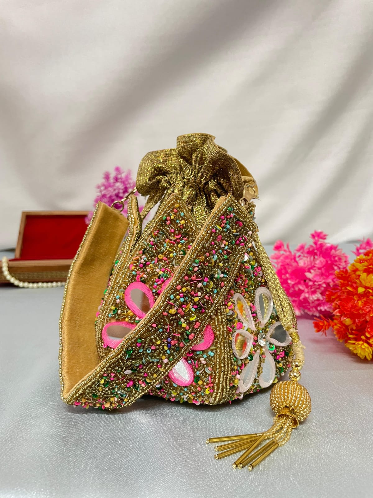 Black beaded indian potli bag