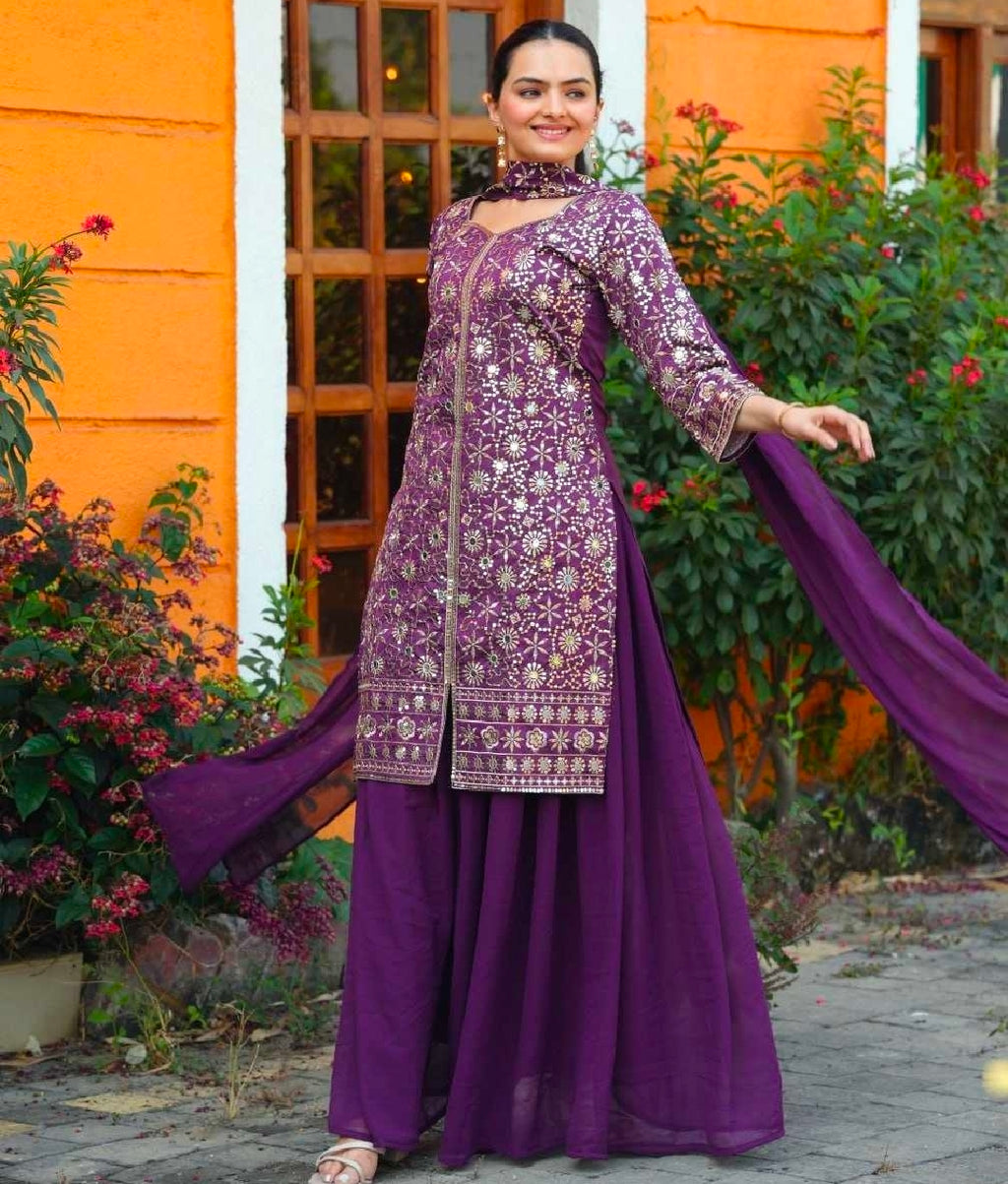 Purple kurti with salwar and dupatta set