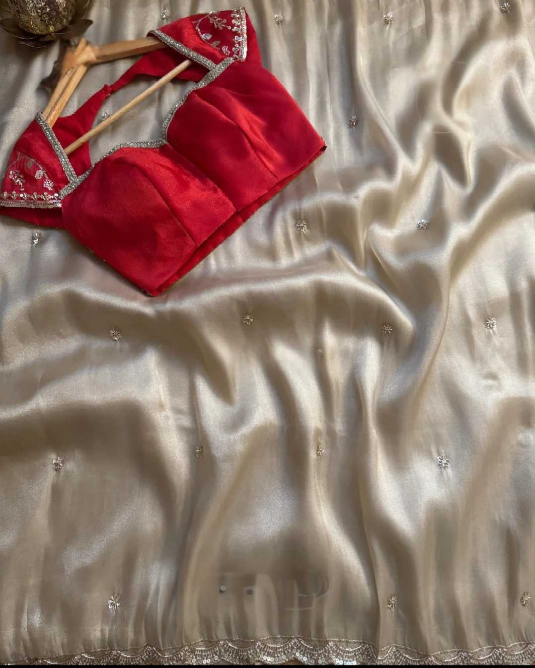 Ivory indian silk saree with blouse