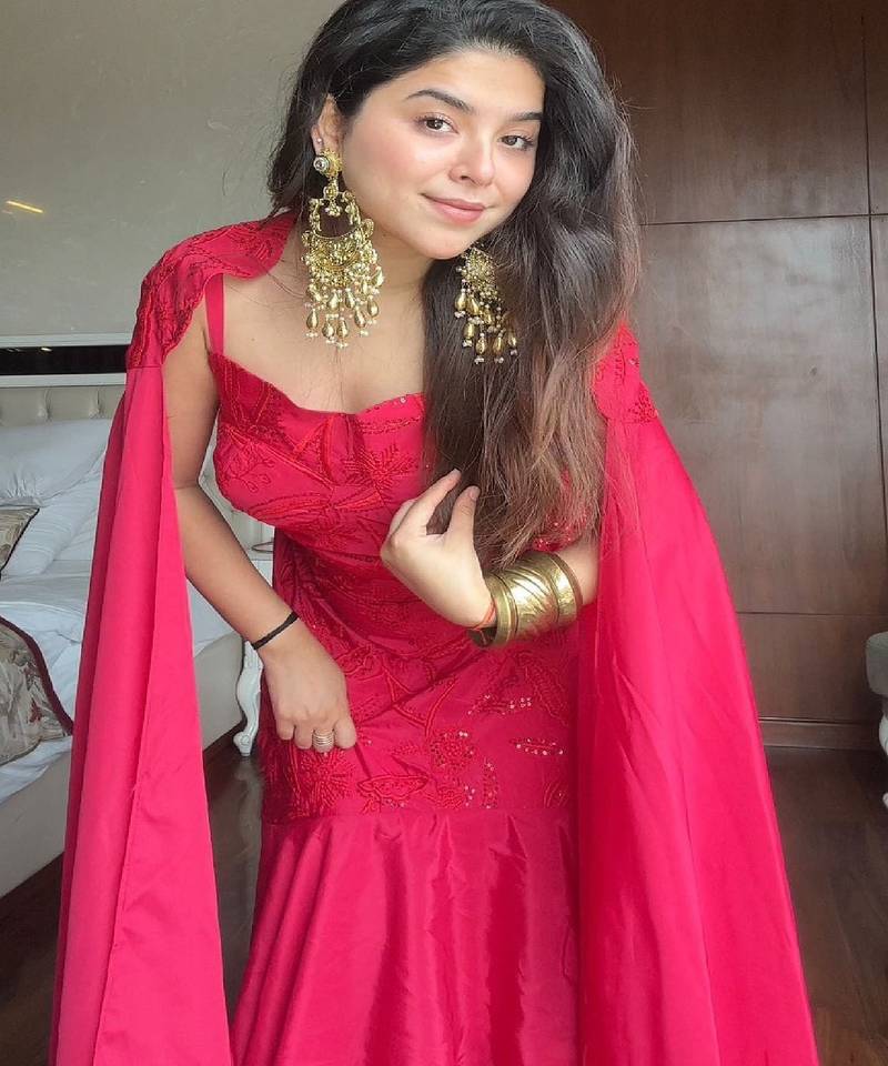 Pink fish cut lehenga with top and shoulder cape set