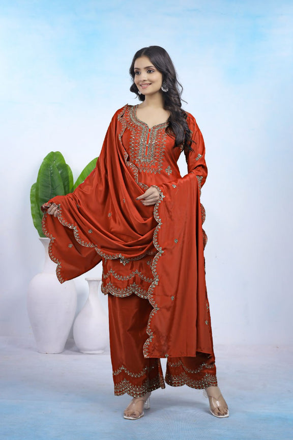 Orange kurti and bottom with dupatta set