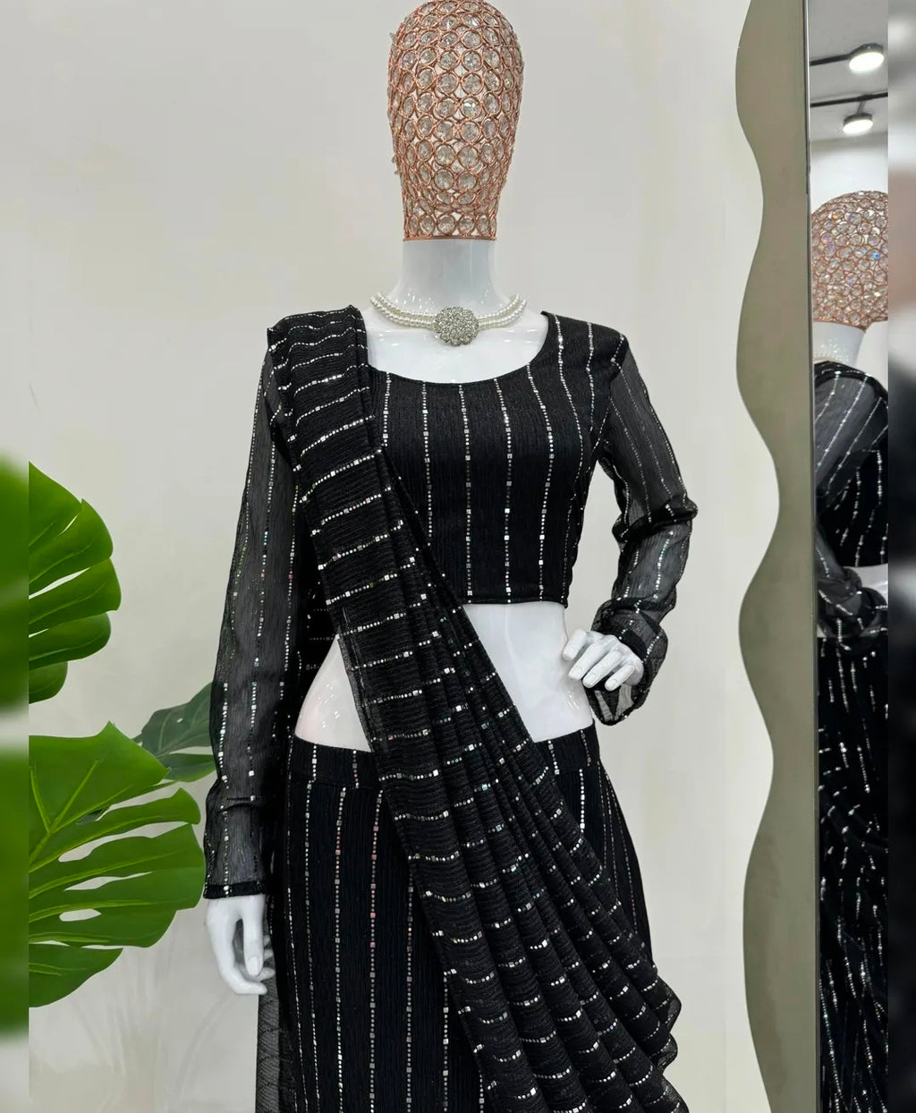 Black fish cut saree with blouse set