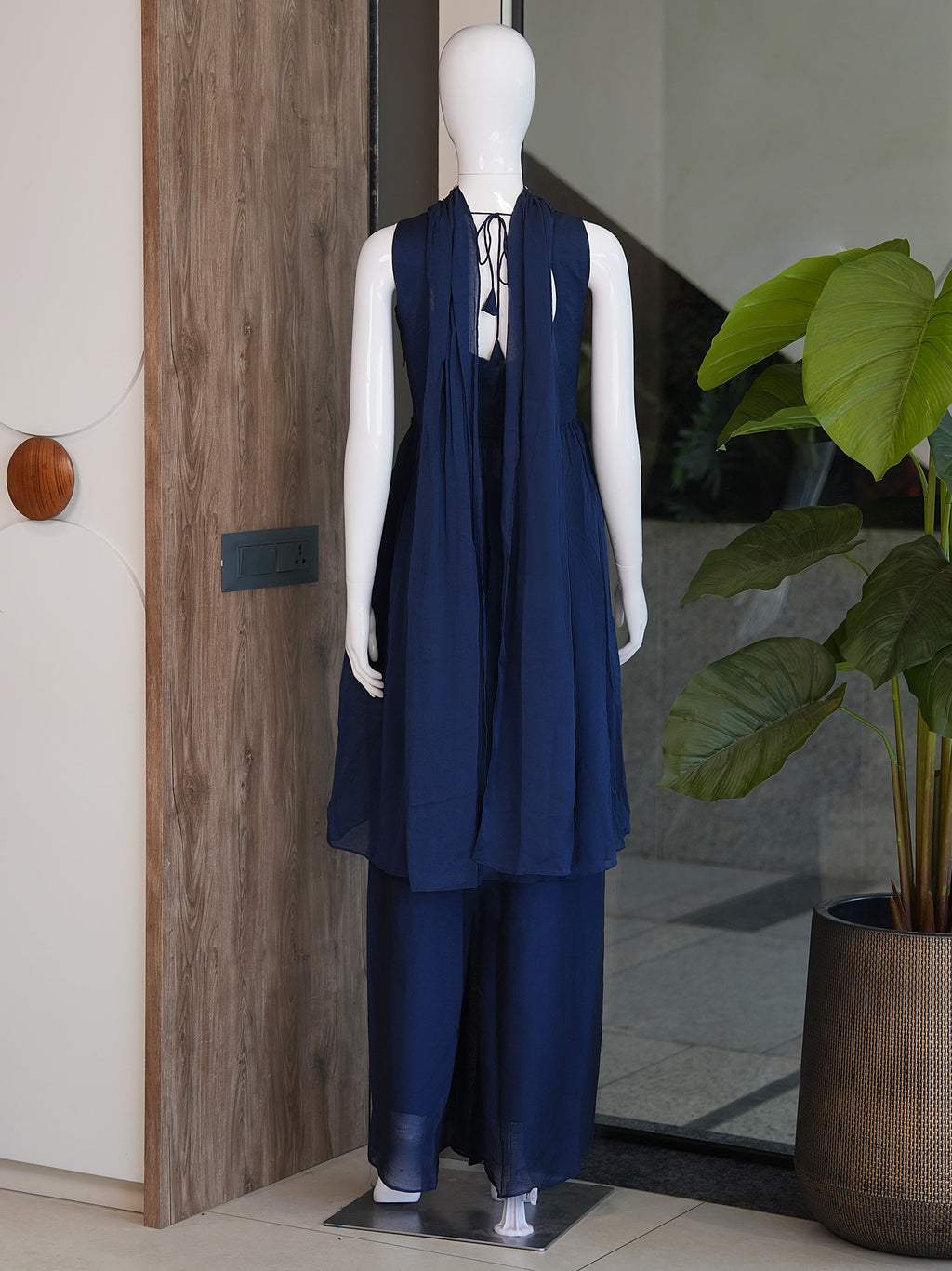 Blue front slit kurta set with palazzo and dupatta set