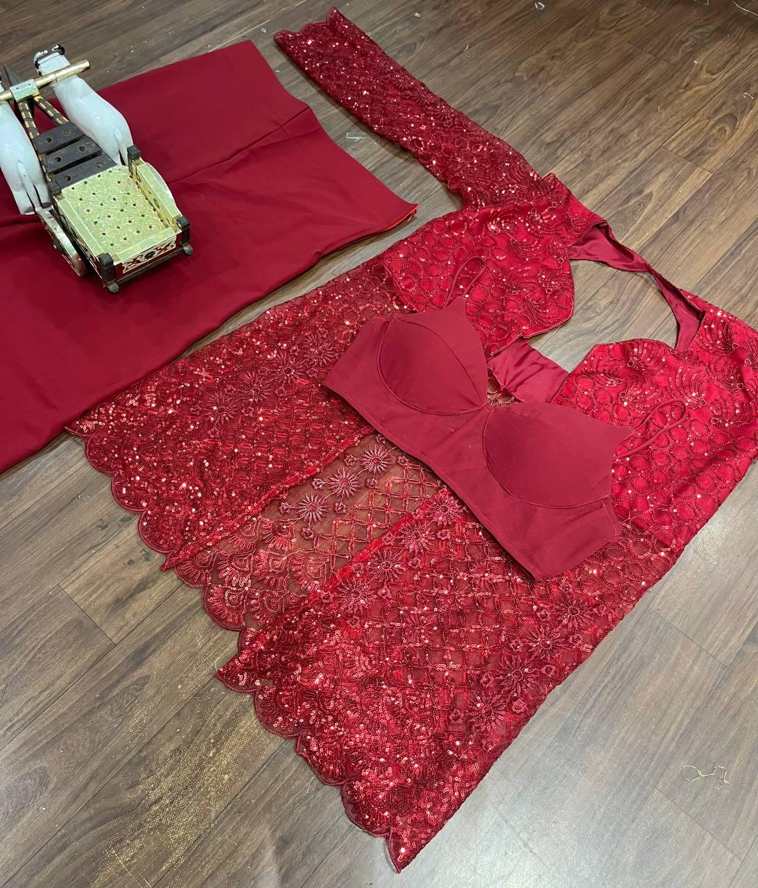 Red cape with blouse and palazzo set
