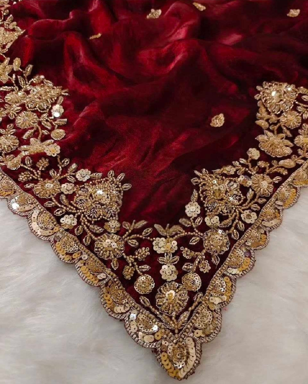 Maroon chiffon saree with blouse