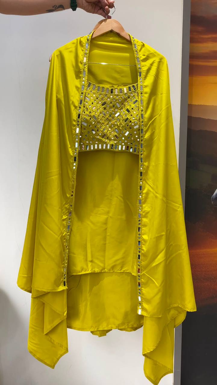 Lime green cape with dhoti and top set