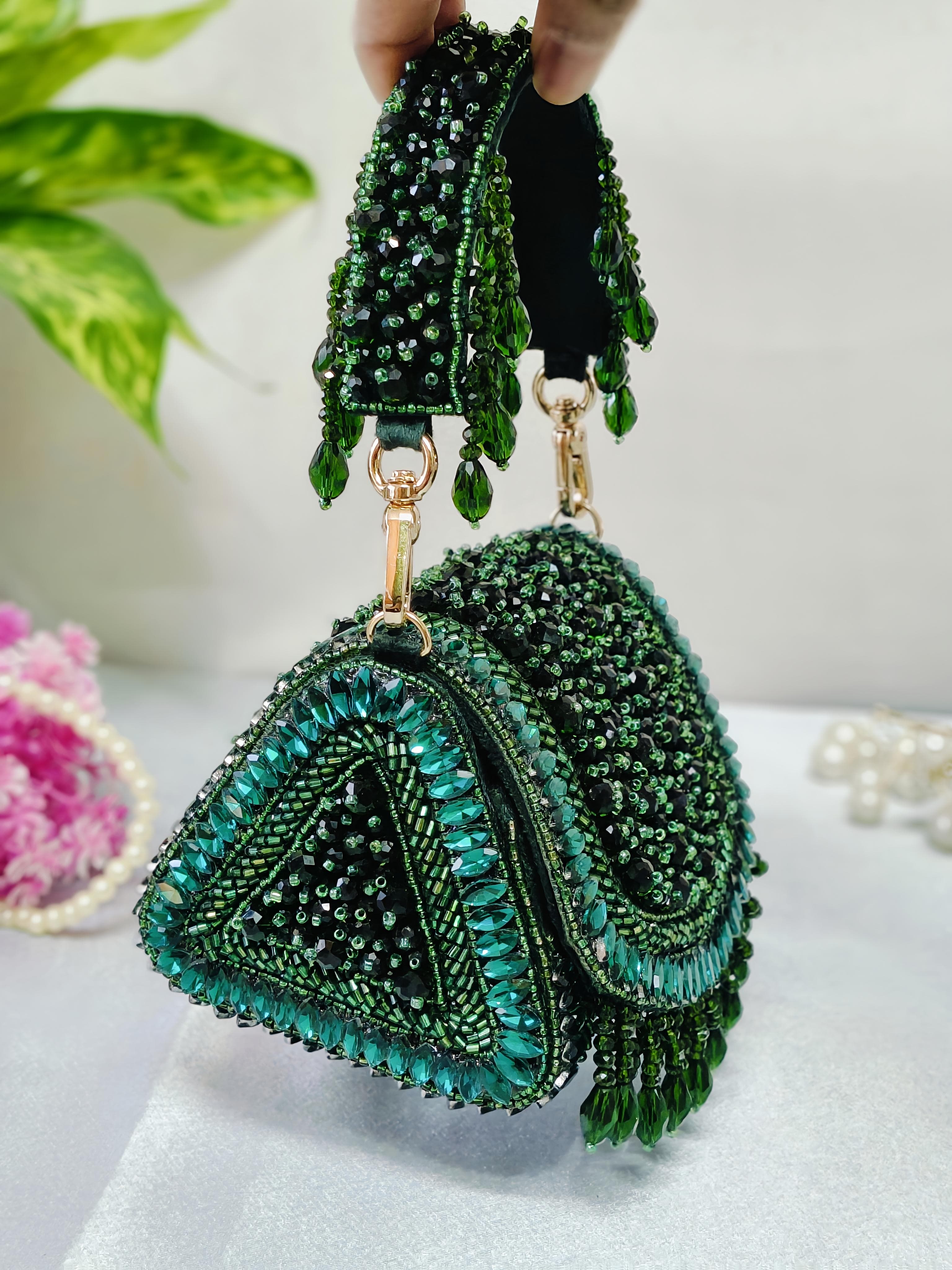 Golden dangling beaded purse
