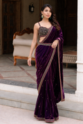 Wine purple velvet saree with blouse
