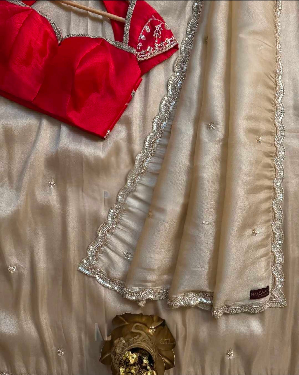 Ivory indian silk saree with blouse