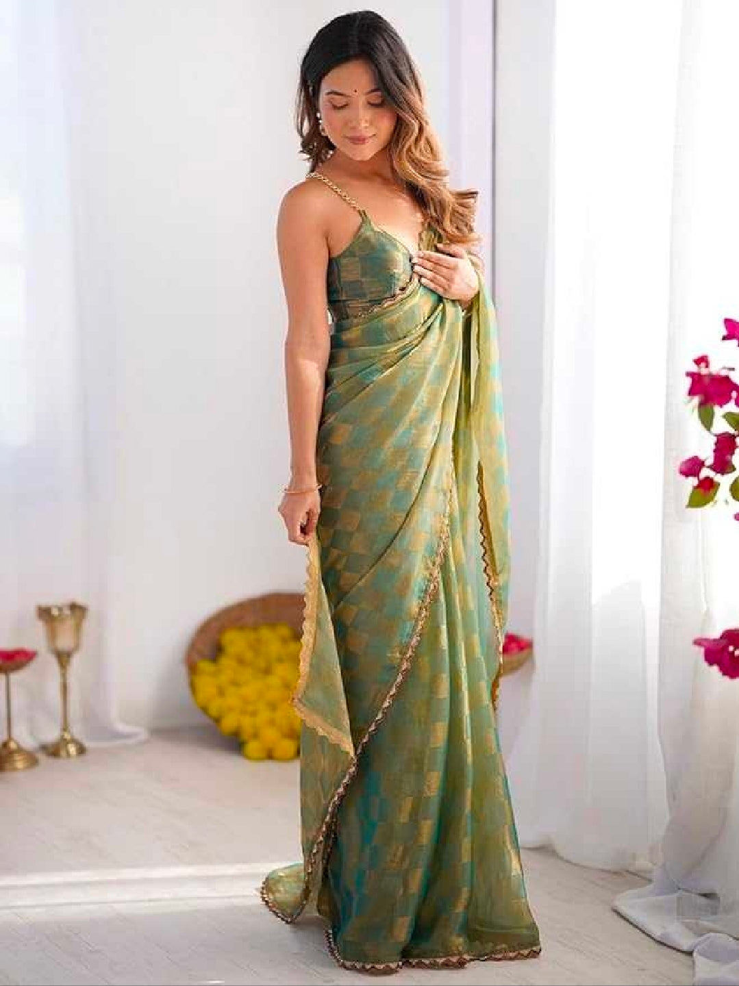 Blue silk saree with blouse