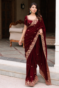 Maroon chiffon saree with blouse