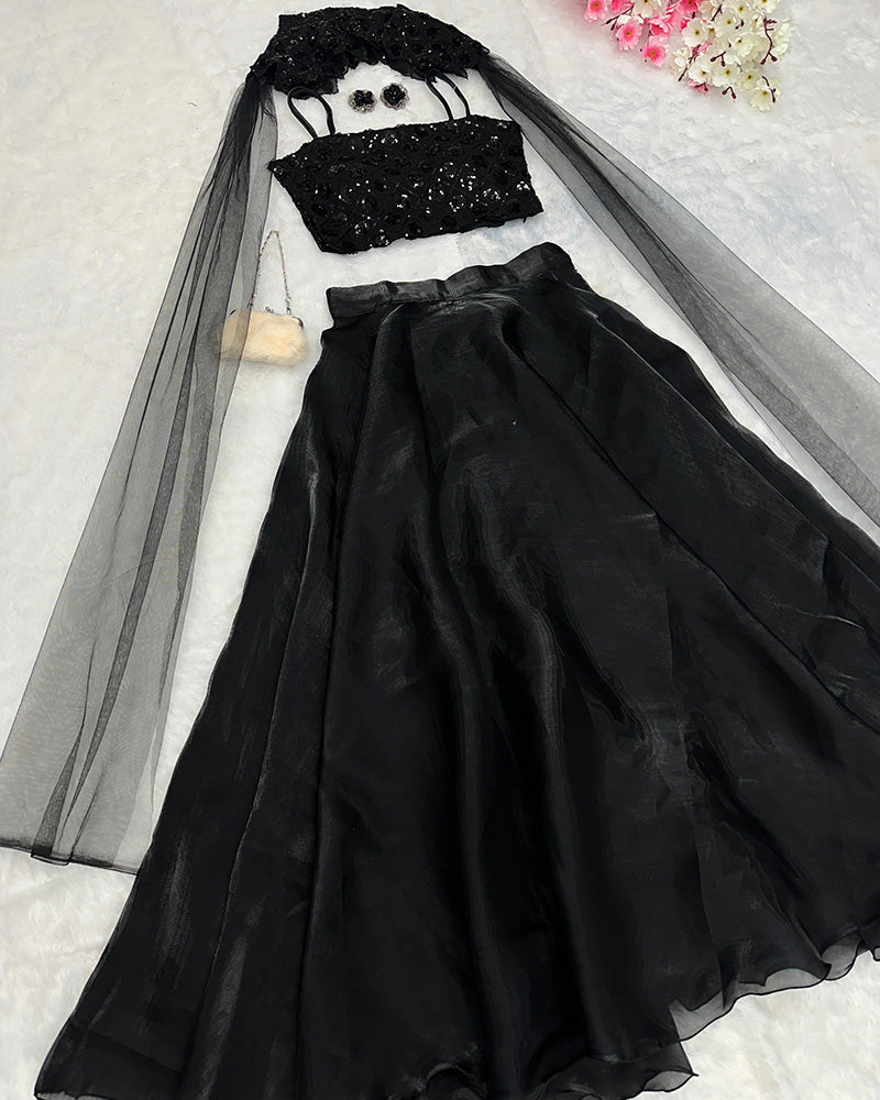 Black skirt with top and cape dupatta set