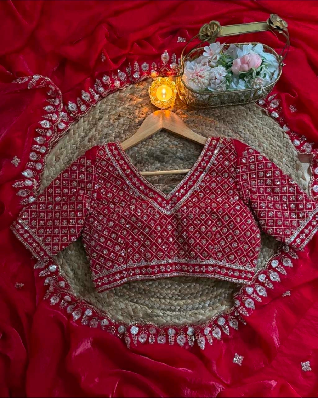 Red saree with blouse