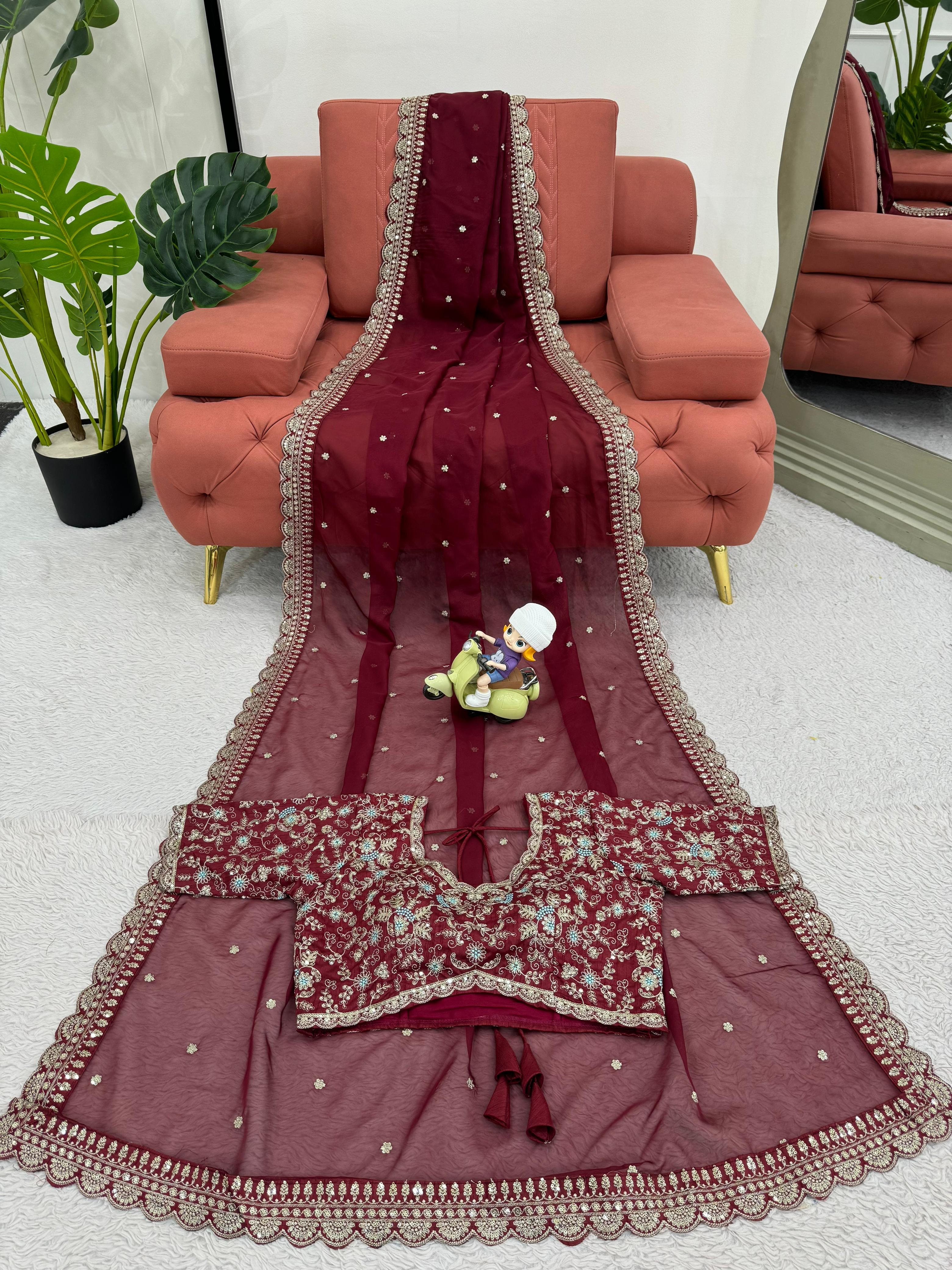 Maroon indian saree with blouse